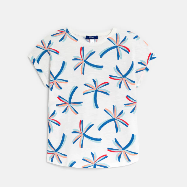 Girl's white palm tree motif T-shirt