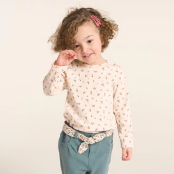 Baby girl's pink ribbed cotton floral T-shirt