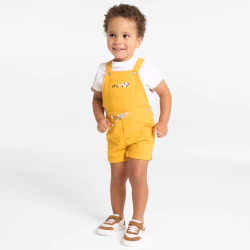 Baby boy's short yellow dungarees and T-shirt