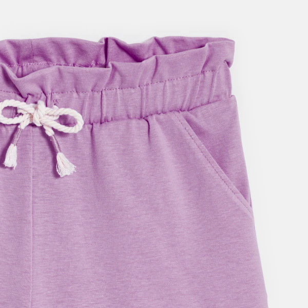 Girl's plain mauve jersey Bermuda shorts