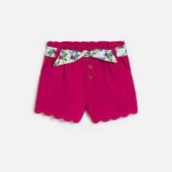 Baby girl's pink printed scalloped shorts with a belt