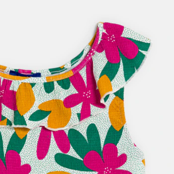Girl's pink ruffle-collar printed vest top