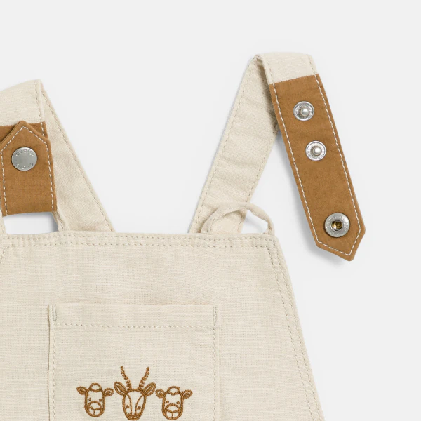 Baby boy's linen-look short cotton overalls.