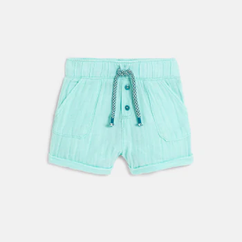Baby boy's lightweight blue crinkle cotton shorts