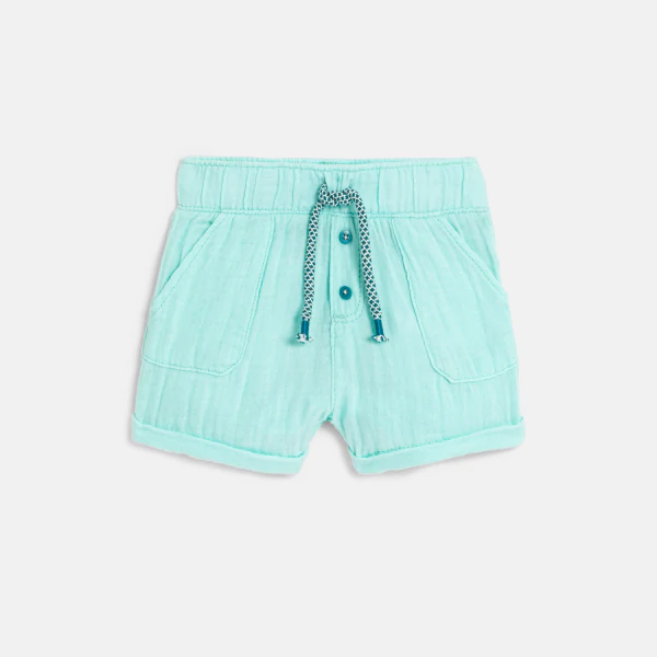 Baby boy's lightweight blue crinkle cotton shorts
