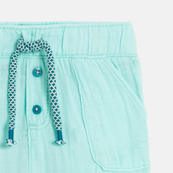 Baby boy's lightweight blue crinkle cotton shorts