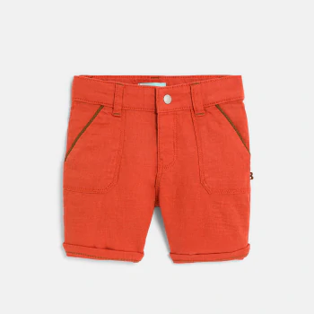 Baby boy's red linen-look straight-cut cotton shorts