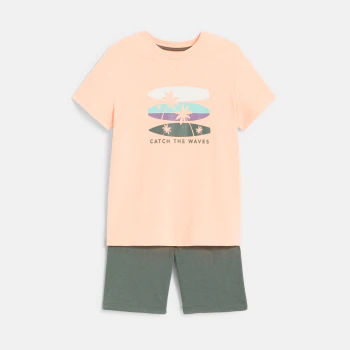 Boy's peach-coloured soft jersey 2-piece pyjamas