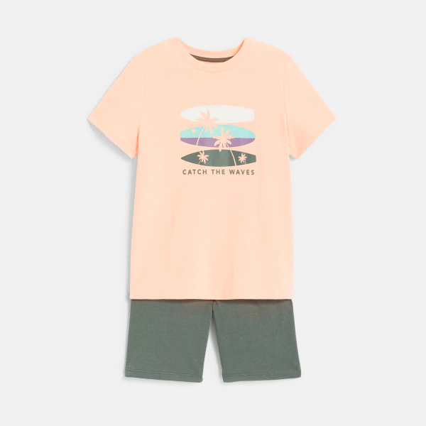 Boy's peach-coloured soft jersey 2-piece pyjamas