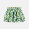 Girl's short green ruffled floral motif skirt