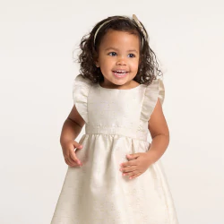 Baby girl's elegant beige shiny dress with ruffle sleeves