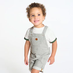 Baby boy's green striped overalls and T-shirt