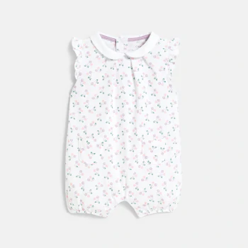 Baby girl's short white floral romper suit