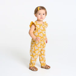 Baby girl's yellow floral jumpsuit in textured fabric