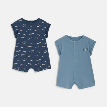 Baby boy's blue cotton romper suit (set of 2)