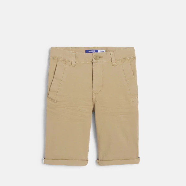 Plain-colored slim fit canvas bermuda shorts