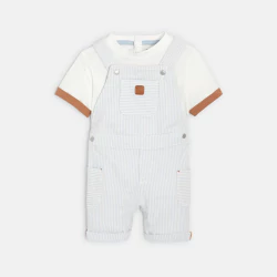 Baby boy's blue striped overalls and T-shirt