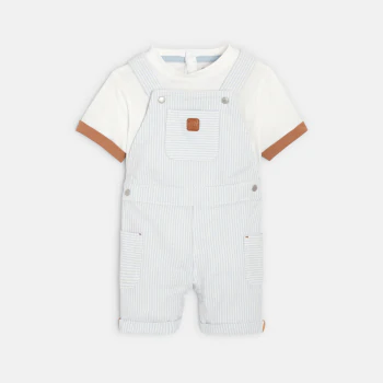 Baby boy's blue striped overalls and T-shirt