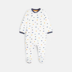 Baby boy white cotton fish motif sleepsuit