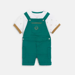 Baby boy's green canvas overalls and T-shirt