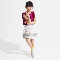 Girl's white cotton gauze embroidered skirt