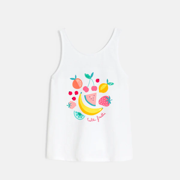 Girl's white fruit motif vest top