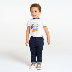 Baby boy's blue textured cotton trousers
