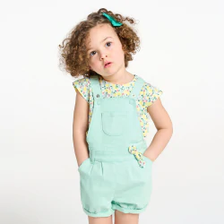 Baby girl's blue and lemon short overalls and T-shirt