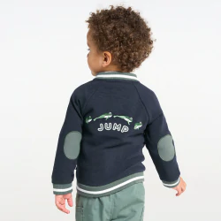 Baby boy's blue stripe-effect cotton fleece zip-up cardigan