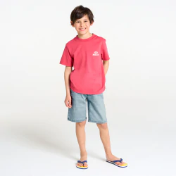 Boy's blue denim faded slim-fit Bermuda shorts