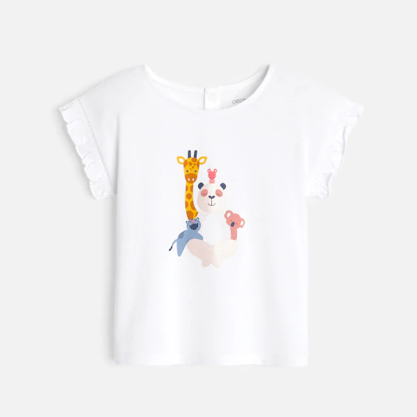 Baby girl's white smocked-sleeve T-shirt