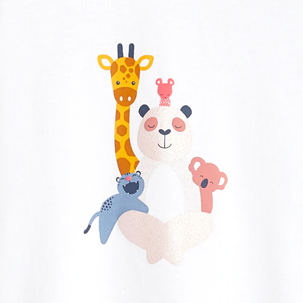 Baby girl's white smocked-sleeve T-shirt