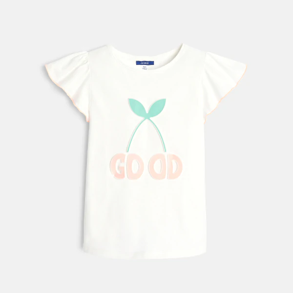 Girl's white short-sleeve T-shirt with slogan