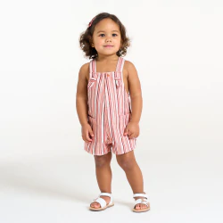 Baby girl's short pink striped overalls