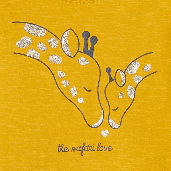 Girl's yellow giraffe motif short pyjamas