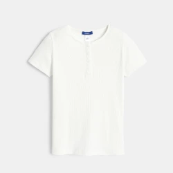 تيشيرت مضلع باللون الأبيض السادة للفتيات