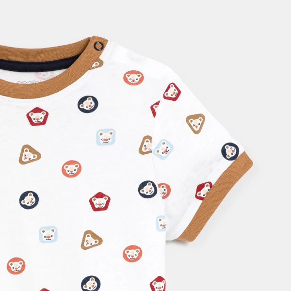 تيشيرت برسمة حيوانات باللون الأبيض للأولاد الصغار