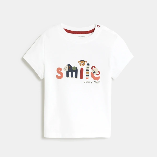 تيشيرت برسمة حيوانات باللون الأبيض للأولاد الصغار تيشيرت برسمة حيوانات باللون الأبيض للأولاد الصغار