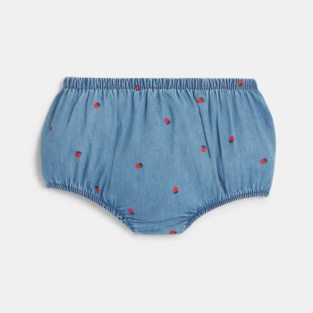 فستان كروازيه من الدنيم بطبعة الفراولة باللون الأزرق للفتيات الصغيرات