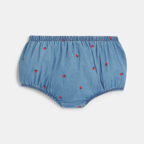 فستان كروازيه من الدنيم بطبعة الفراولة باللون الأزرق للفتيات الصغيرات