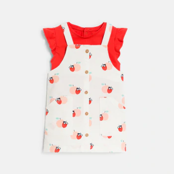 Baby girl's red fruit dungaree dress and T-shirt