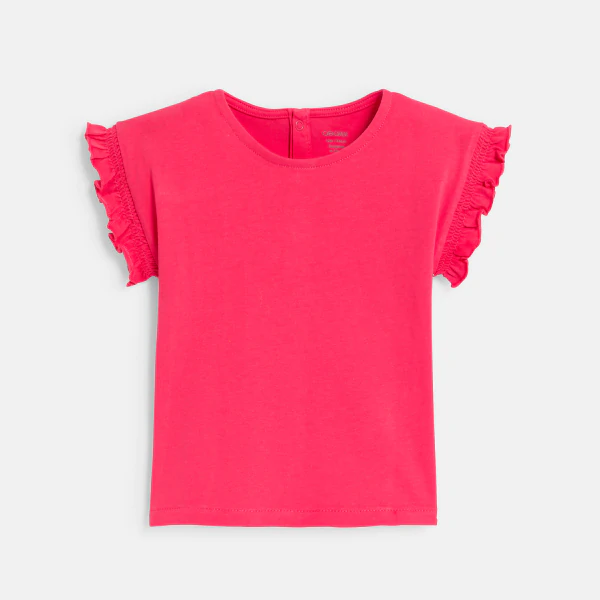 Baby girl's pink smocked-sleeve T-shirt