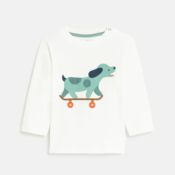 Baby boy's white skateboarding dog T-shirt