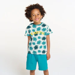 Boy's blue palm-tree motif shortie pyjamas