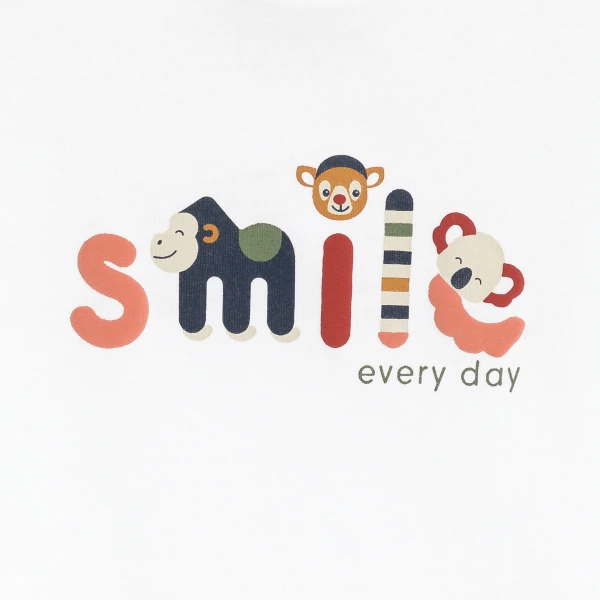 تيشيرت برسمة حيوانات باللون الأبيض للأولاد الصغار تيشيرت برسمة حيوانات باللون الأبيض للأولاد الصغار