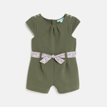 Baby girl's green floral playsuit with belt