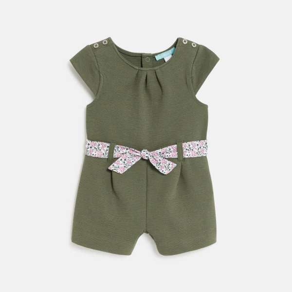 Baby girl's green floral playsuit with belt