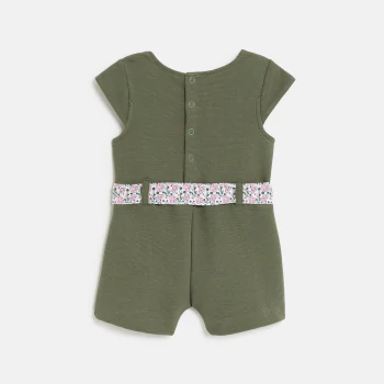 Baby girl's green floral playsuit with belt