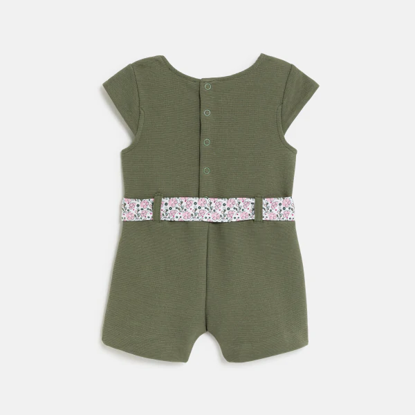 Baby girl's green floral playsuit with belt