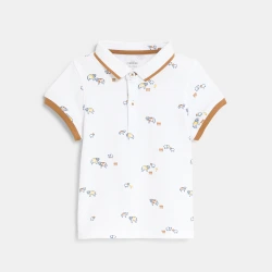 تيشيرت بولو من قطن البيكيه بطبعة حيوانات صغيرة باللون الأبيض للأولاد الصغار
